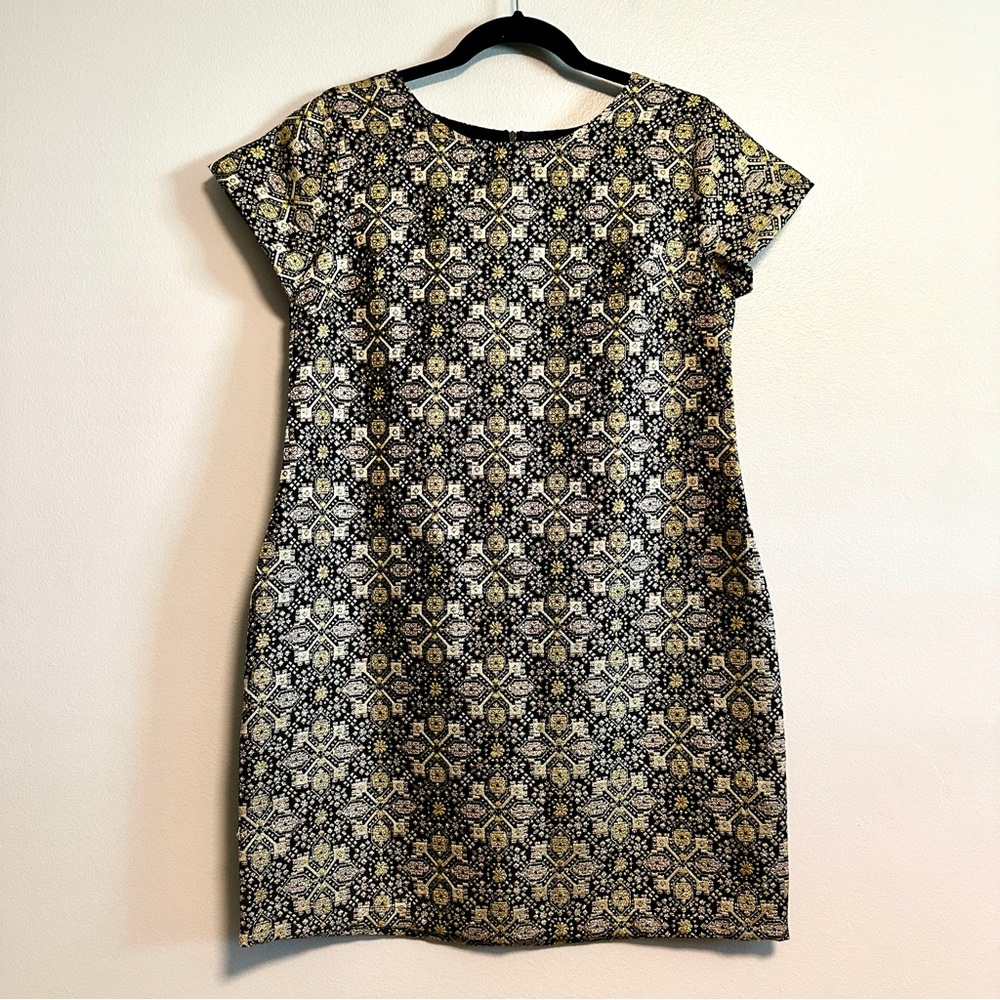 Xhilaration Jacquard Gold Metallic Zip Back Party Chic Sheath Dress Size M
